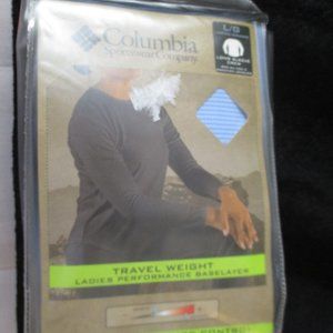 Women's Columbia Baselayer Long Sleeve Crew Large Omni-Dry Blue Travel Weight